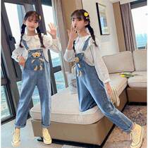 Girls jeans spring and autumn foreign girls autumn childrens pants loose primary school childrens autumn childrens pants