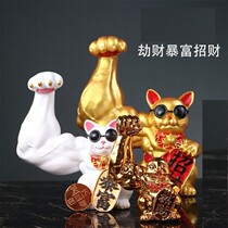 Wealth cat unicorn arm opening gift Zhaocai Jin treasure porch handicraft bar decoration strong arm robbery cat