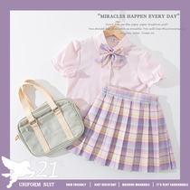 Girls genuine JK uniform summer suit childrens college style half skirt foreign skirt short sleeve shirt two-piece set