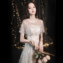 Champagne Evening Dress Woman High-end Banquet Temperament Presenter Light Extravagant 2022 New Summer Name Superior Sensation