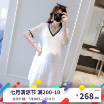 Maternity dress summer little man fashion small fresh Chiffon white dress outside wearing short fat sister summer dress