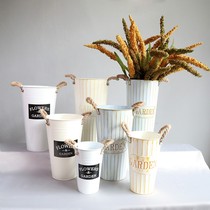 Iron flower bucket retro wake flower bucket home Flower bucket flower bucket flower shop living room decoration Nordic creative flower vase dried flower bucket
