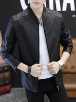 Leather mens leather 2021 New handsome leather jacket Korean trend locomotive leather clothes spring autumn mens coat