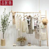 Clothing store display rack branch hanger womens clothing store shelf clothing hanger hanging rack hanging ring simple clothes rack wood