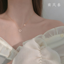 S925 sterling silver necklace female letter round brand pendant fairy air niche design sense summer choker light luxury Tanabata summer