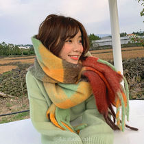 Japanese CK scarf Lady Winter Classic Check cashmere shawl thick and warm skin Joker bib tide