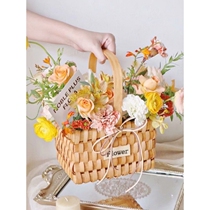 Weaving portable flower basket dried flower flower arrangement basket portable flower basket rattan flower pot bamboo basket flower decoration ornaments