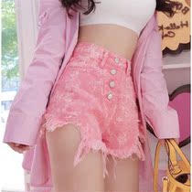 Denim shorts Female stream Su frayed shorts Light color cute pink versatile fashion high waist summer hot pants
