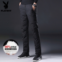 Playboy down pants men wear middle-aged and elderly thickened warm duck down outdoor windproof mens loose cotton pants