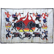 Yunnan Yi style characteristic batik painting Restaurant living room bar decoration hanging painting Torch Festival bullfighting cloth background painting