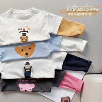 2021 Spring and Autumn new boy bear long sleeve fake Two T-shirt Children Baby Korean version of foreign style cotton base shirt