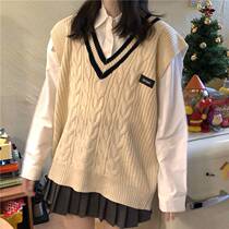 Three-piece set of college style color letters loose age-reducing sweater vest shirt shirt pleated skirt 2021 autumn
