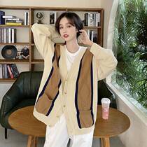 Korean version of loose lazy wind sweater cardigan coat women 2021 autumn new soft milk autumn wear thin knitted cardigan