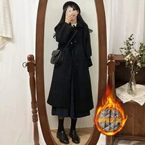 Hepburn hair coat female small man 2021 New Korean version of the long student black woolen coat autumn and winter