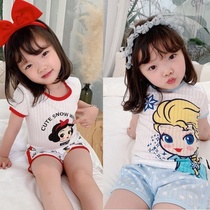 Childrens short-sleeved pajama suit 2021 summer new mens and womens cartoon printing home clothes baby cute shorts