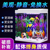 Small landscaping ecological fish tank desktop aquarium living room free water change household mini ultra-white glass naked tank package