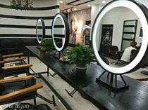 Professional studio makeup table beauty salon solid wood mirror table table single-sided double-sided round mirror with lights