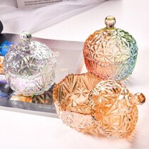 European glass candy jar with lid storage can Tea snacks seasoning candy bottle transparent creative dried fruit cup