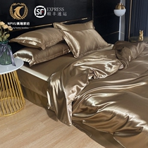 NPVUs True Silk Eurostyle Four Pieces Bed Bamboo Hat Silk Naked Sleeping Mulberry Silk Quilt Cover Summer Ice Silk Bed Linen Silk Quilt