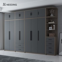  Nordic modern swing door wardrobe combination simple household bedroom cabinet solid wood board type light luxury wardrobe customization