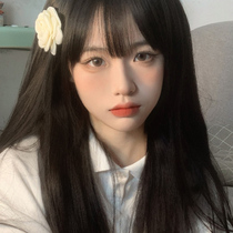 Wig female long hair net red daily round face natural realistic air bangs long straight hair repair face simulation full head cover type
