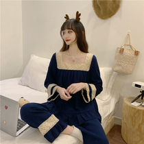 Pajamas female spring long sleeve Princess Palace style Korean sweet lace stitching long sleeve trousers home clothing set tide