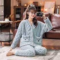 Coral Flannel Sleepwear Lady Autumn Winter Cute Sweet And Beautiful Student Dorm Thicken Plus Suede Flannel Suede Suit