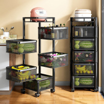 Kitchen vegetable rotating shelf Floor-to-ceiling multi-layer black square household vegetable basket Fruit and vegetable storage storage shelf
