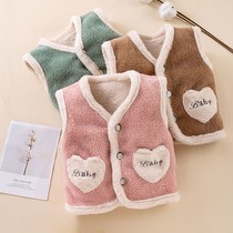 Childrens vest baby 2021 autumn and winter New lamb cashmere waistcoat wearing boys and girls plus velvet vest wild Foreign