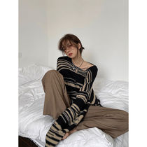 2021 Spring Temperament New ins Womens Striped Loose Sweater Knit Womens Thin Pullover Top