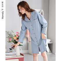 Home Leveen Sleeping Dress Lady 2021 New Spring Autumn style pure cotton long sleeve pyjamas with large code opening shirt lining