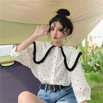 Polar doll collar short sleeve shirt female design sense niche shirt summer 2021 New French gentle style top