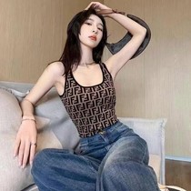U-neck camisole womens 2021 summer new ins tide wear short temperament sleeveless top slim F letter