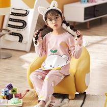 Child Pyjamas Girl Pure Cotton Long Sleeve Spring Autumn Season Girl CUHK Child Hans Version Thin section Home Residence Suit Suit