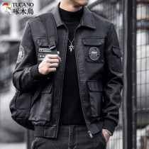 Woodpecker Leather Jacket Man Fall Winter American Virgin Pilot Casulle Man Flipping the Hanghai Edition Current