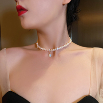 Fatal Gaze ~ high end design ~ natural pearl necklace female cryolite personality pendant fashion lock bone neck chain