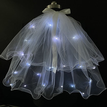 Net red luminous veil with light veil photo props Flash light lighting head decoration Wedding party double bow