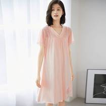 Modal night dress summer short sleeve summer cotton cotton loose fat plus size pajamas Womens silky cotton home clothes