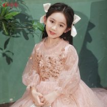 Flower girl wedding little girl dress girl princess dress childrens birthday high-end puffy gauze piano performance clothing autumn