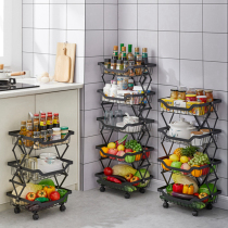 Kitchen foldable vegetable shelf fruit vegetable basket storage basket multi-layer floor pulley movable storage rack