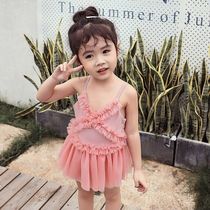  Childrens swimsuit womens 2021 summer new childrens clothing girls one-piece little princess gauze skirt swimsuit baby swimsuit
