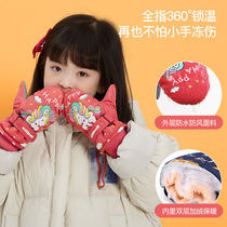 Japanese Winter Childrens gloves for boys and girls outdoor riding cold-proof waterproof thick student ski plus velvet gloves