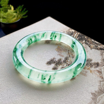 Jade original stone ice species floating flower jade bracelet spring color Sun green natural semi-bright material A goods piece wool custom female Myanmar