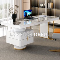 White light luxury desk bright rock board computer desk modern simple home with box writing desk design sense desk