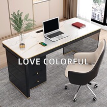 Light luxury Rock board desk home study office table and chair combination simple modern tempered glass ribbon drawer computer table