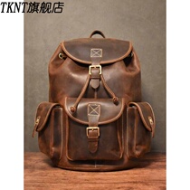 Natural Crazy Horse leather handmade leather backpack mens and womens style English retro outdoor travel backpack motorcycle bag