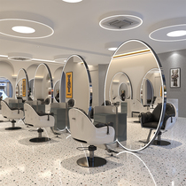 Barber shop mirror table Net red hair salon special double-sided stainless steel with lamp landing Barber mirror hairdressing shop hair cutting mirror
