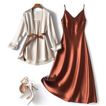 Acetate high-end fabric thin new suit Womens summer satin suit suspender dress Suit skirt two-piece suit