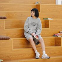 Sports suit female lazy style solid color fashion casual sweater loose straight sleeve long sleeve shorts set two pieces