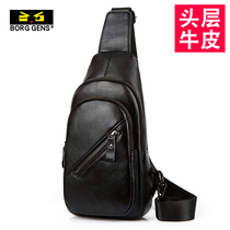borggens messenger bag mens leather casual chest bag mens first layer cowhide small backpack chest shoulder bag tide brand
